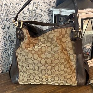 Coach Tan and Brown Signature Shoulder Bag
